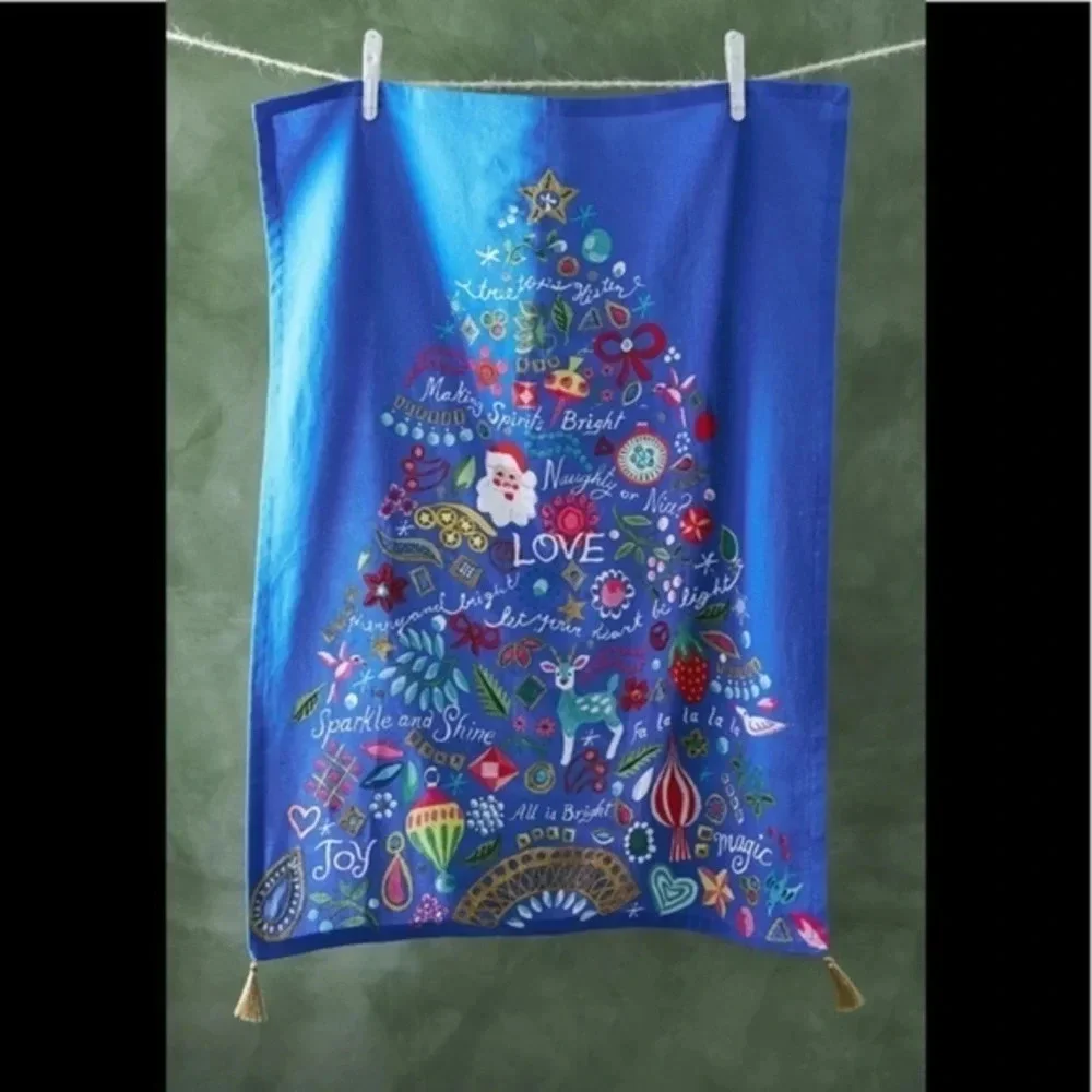 Danielle Kroll  Christmas Treetops Glisten Dish Towel